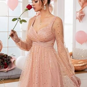 Beautiful Unique Sweetheart Neckline, Bishop Sleeve, Special Occasion Pink Dress